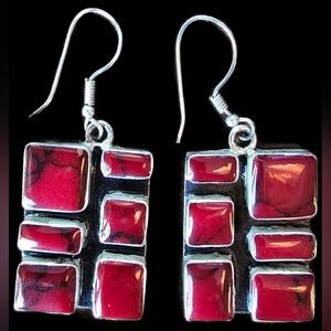 Red Jasper Grid Drop Earrings - Women Jewelry
